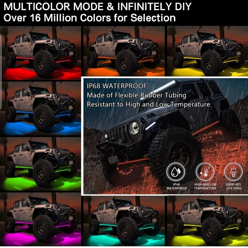 Car Underglow Lights, 4Pcs Multicolor Bluetooth Music Chasing Kit App Control - Picture 3 of 13